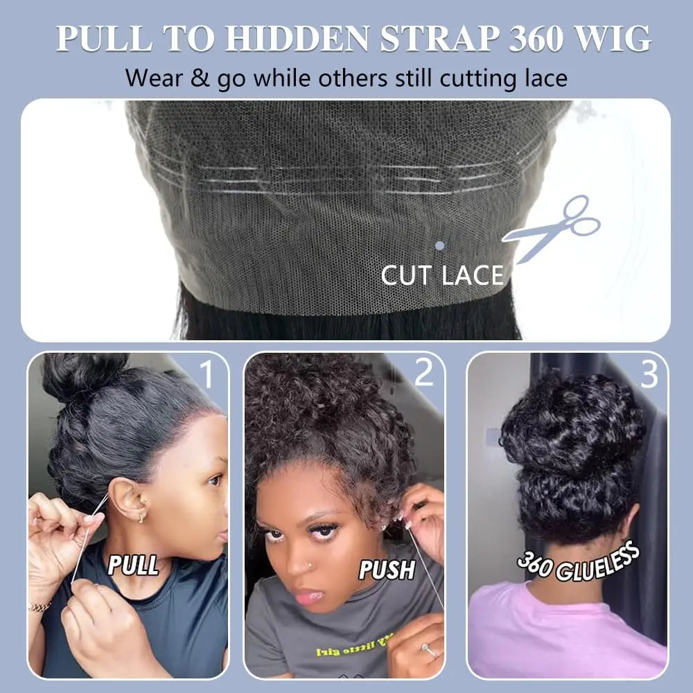 360 Full Lace Frontal Wig 30 Inch Straight HD Lace Front Wigs Human Hair Natural Black 250 Density Upgrade Invisible Drawstring