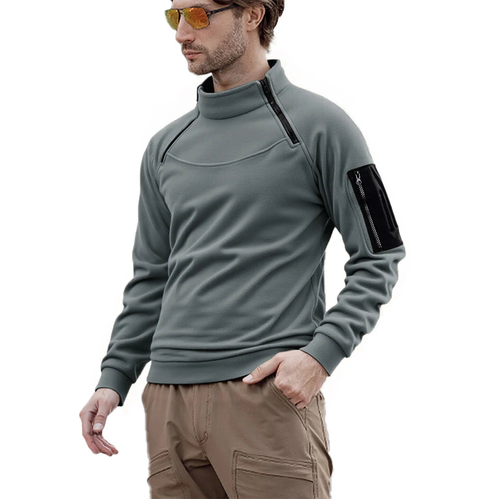 Men's Long Sleeve Tactical Hoodies Military Outdoor Pullover Zippers Pullover Fleece Windproof Thermal for Hiking Camping Army