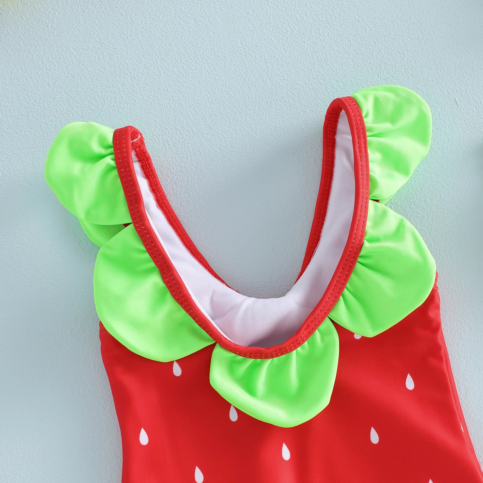 Tregren Toddler Baby Girl Swimsuit Watermelon Seeds Print Green Trim Crew Neck Swimwear Kids Infant Beach Bathing Suit Monokini
