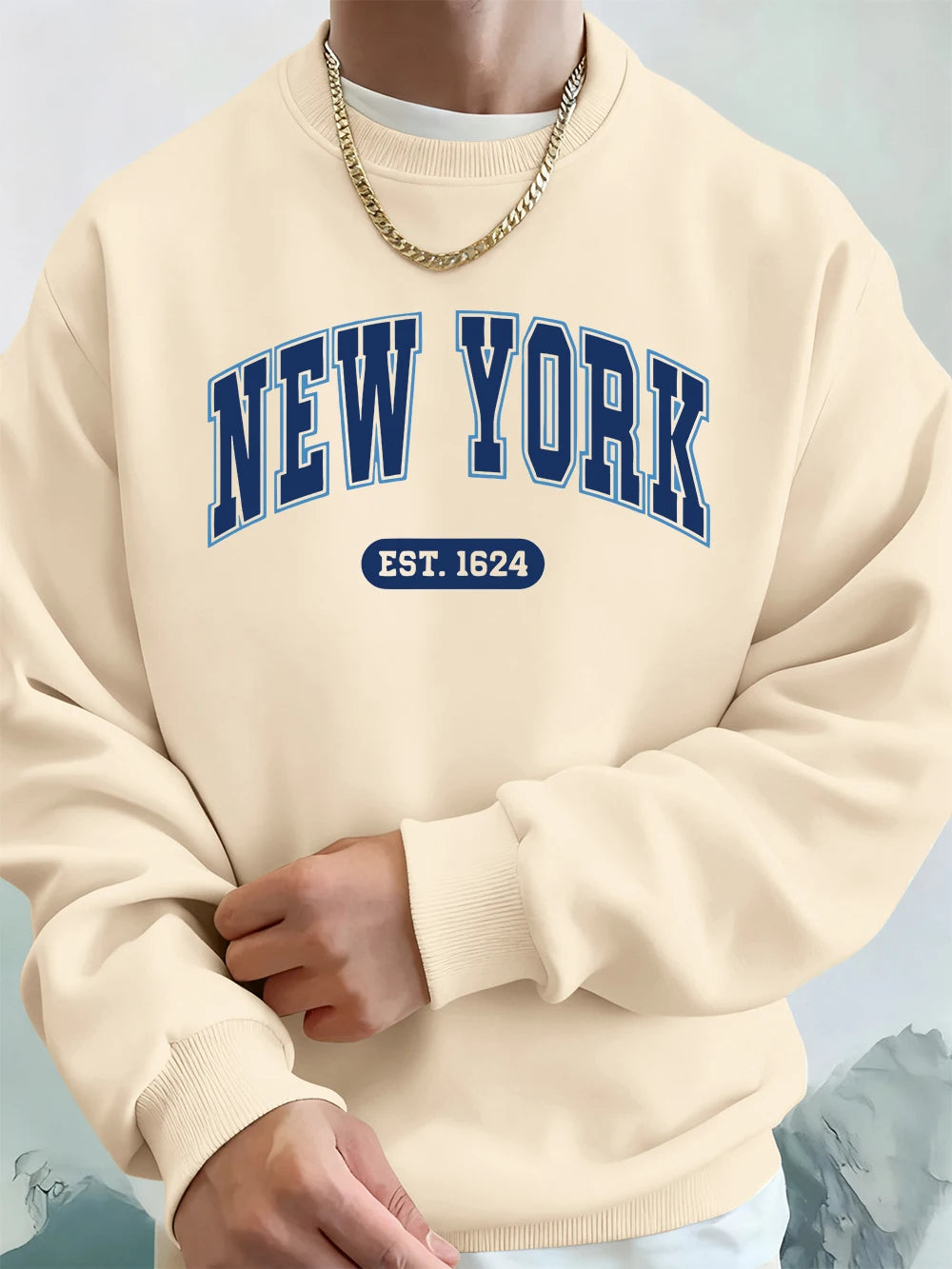 New York Usa Est.1624 Printing Mens Sweatshirts Winter Crewneck Hoodies Street Fleece Loose Streetwears Casual Men'S Clothes