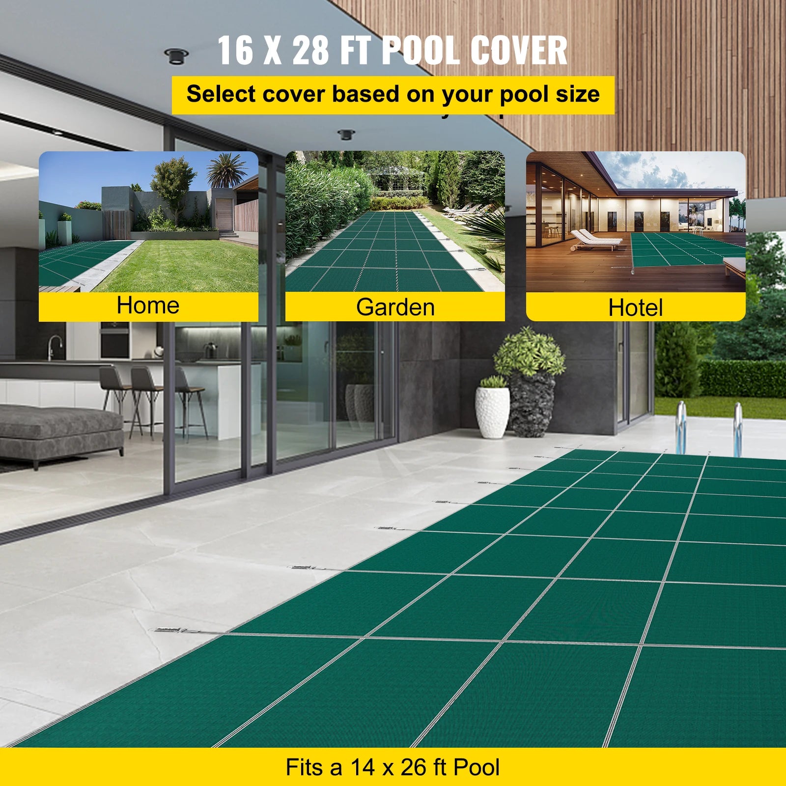 SucceBuy Pool Safety Cover Rectangle Inground Pool Cover Green Mesh Solid Pool Cover For Winter Safety Swimming Pool Cover