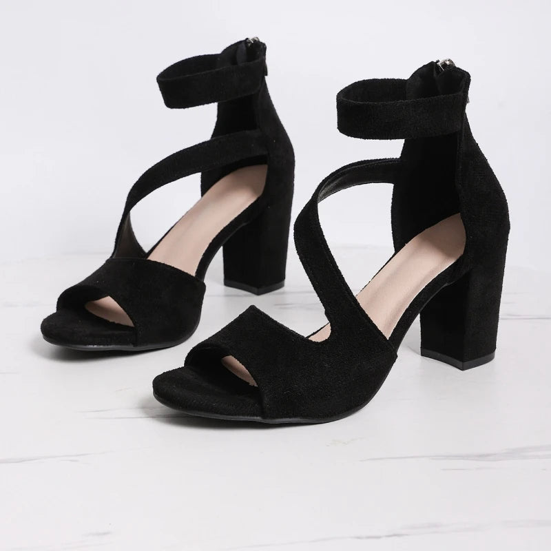 Summer 2025 Women's Sandals Roman Style High Heel Sandals Fashion Casual Solid Color Sandals
