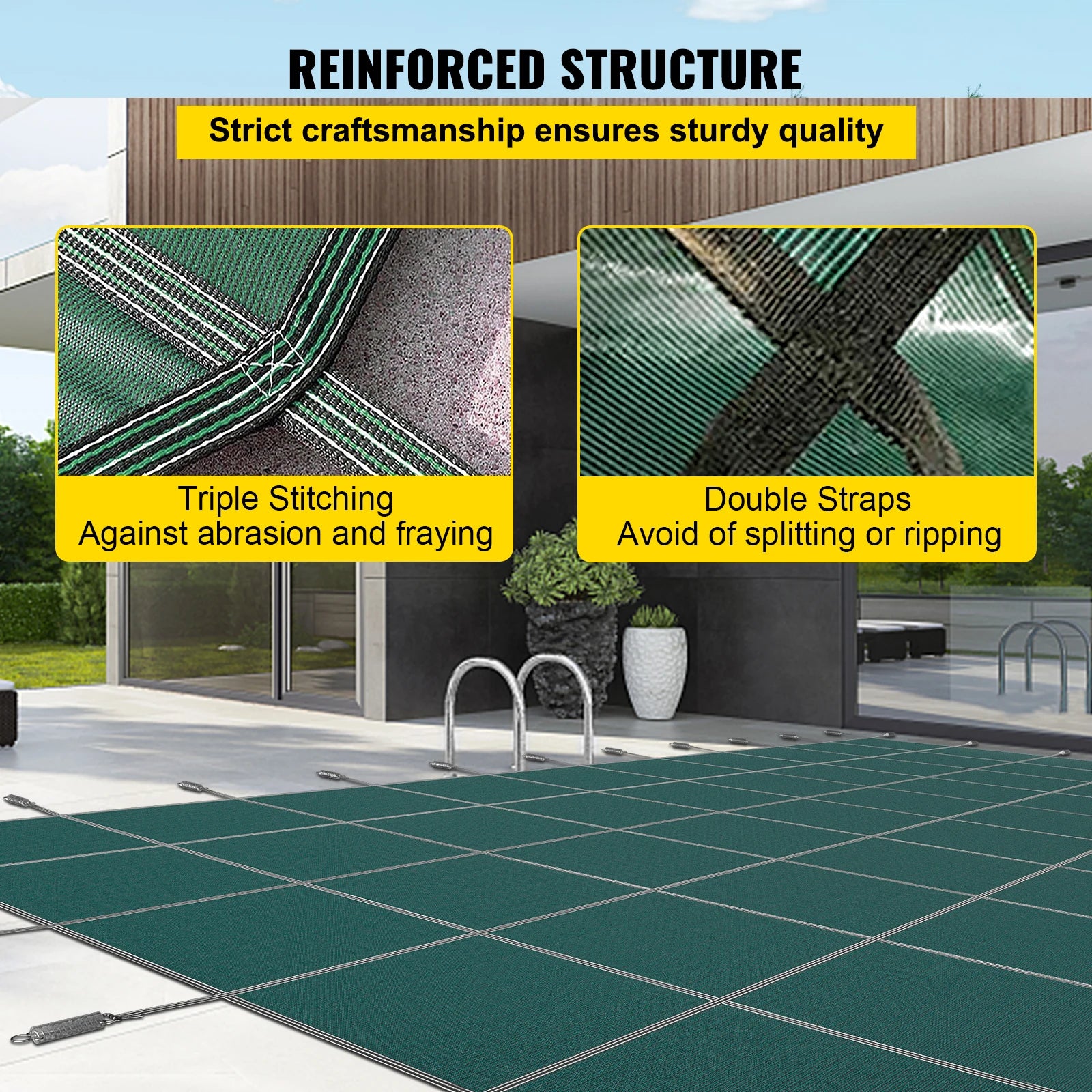 SucceBuy Pool Safety Cover Rectangle Inground Pool Cover Green Mesh Solid Pool Cover For Winter Safety Swimming Pool Cover