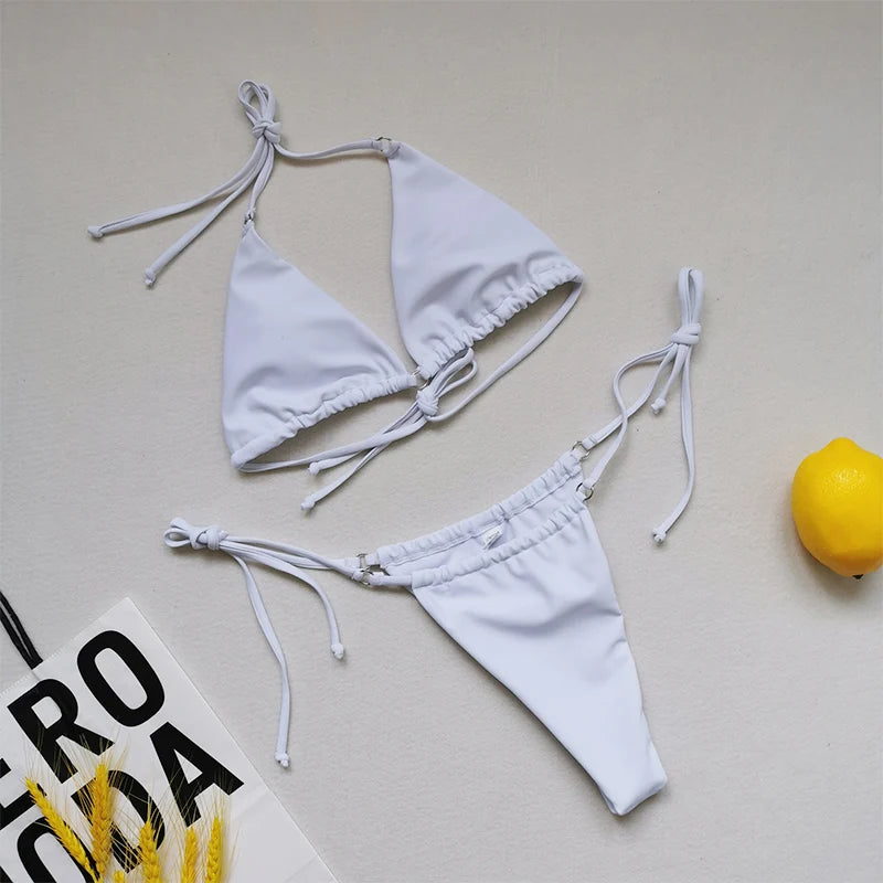 Brazilian Sexy Micro Mini Thong Bikini Set String Bandage Swimwear Women Beachwear Backless Swimsuit Triangle Push Up Biqiuni