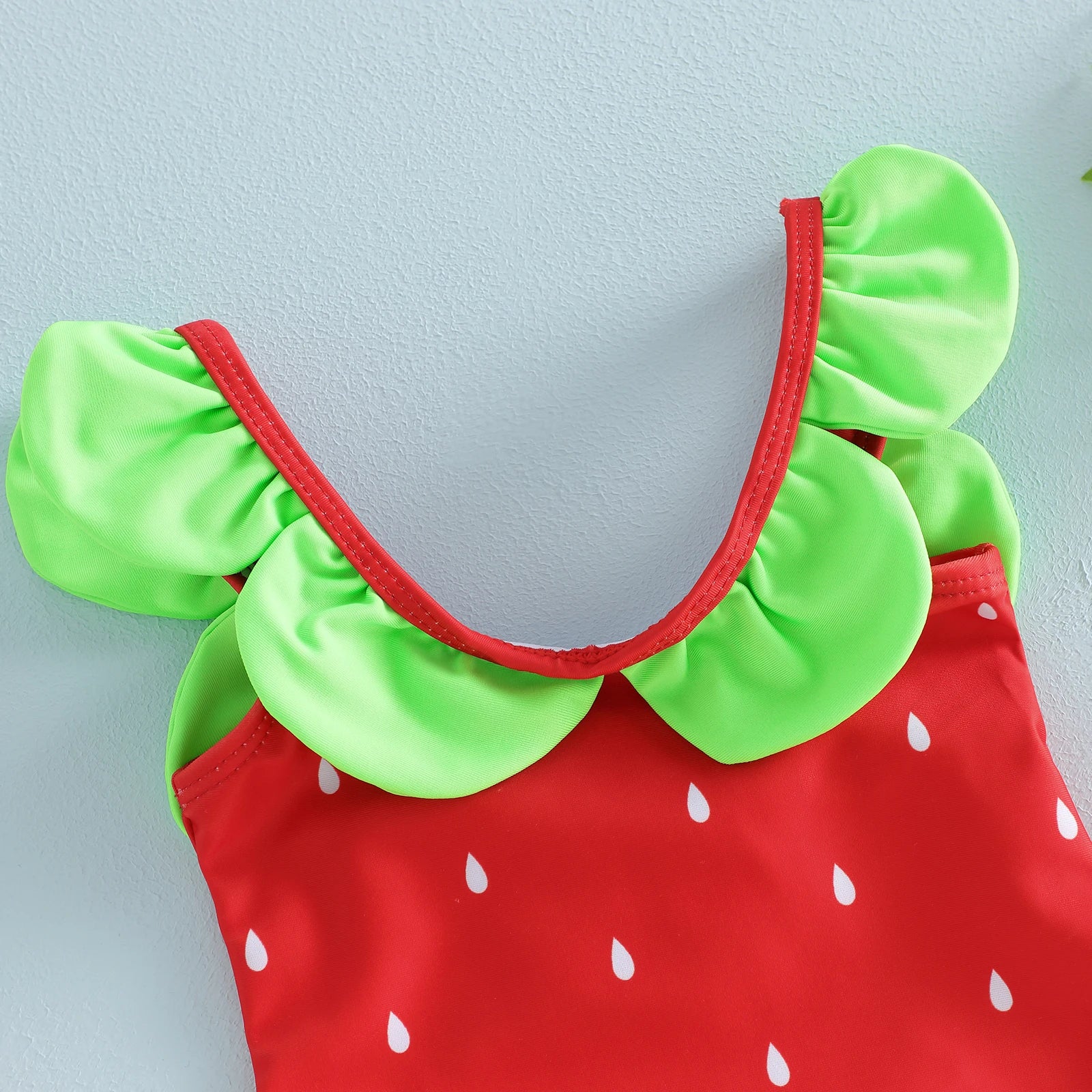 Tregren Toddler Baby Girl Swimsuit Watermelon Seeds Print Green Trim Crew Neck Swimwear Kids Infant Beach Bathing Suit Monokini