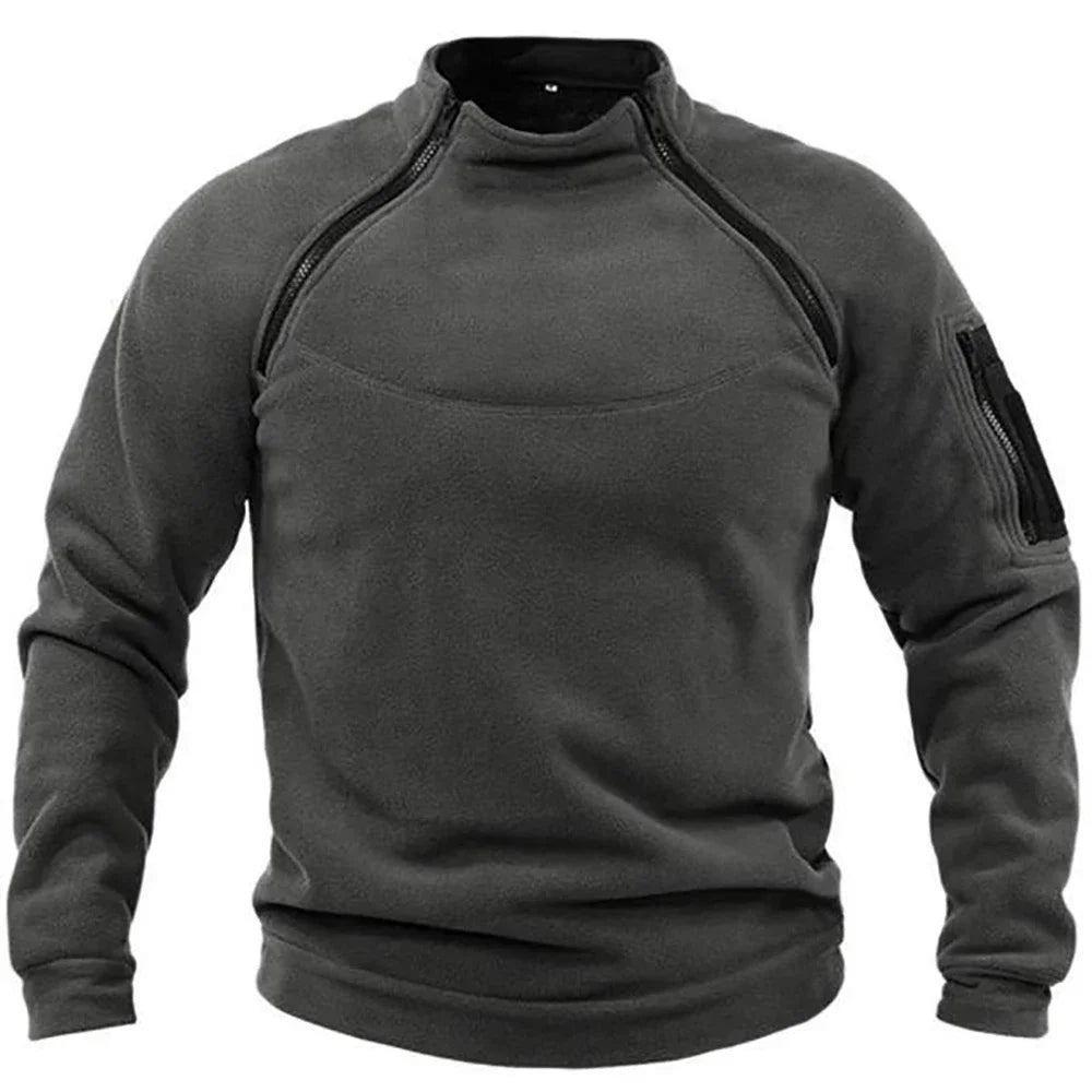 Men's Long Sleeve Tactical Hoodies Military Outdoor Pullover Zippers Pullover Fleece Windproof Thermal for Hiking Camping Army
