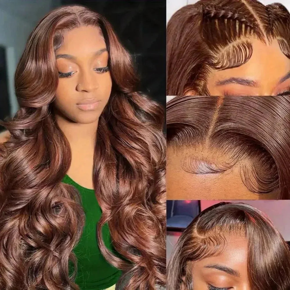 Body Wave 13x4 13x6 Chocolate Brown Lace Frontal Wigs Human Hair Pre Plucked Brazilian Brown Virgin Hair HD Front Wig For Women