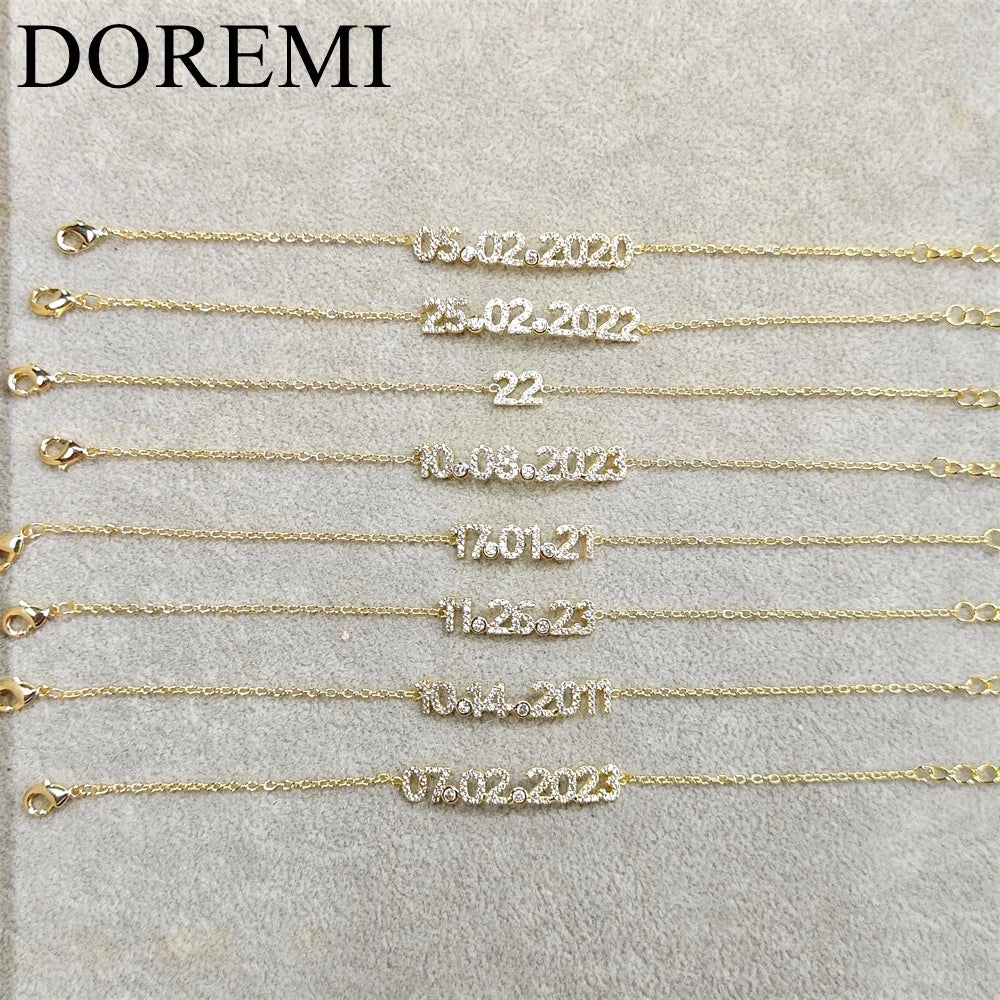 DOREMI Custom Name Date Bracelet Crystal Birthstone 6MM Number Kids Jewelry Engagement Bracelet for Jewelry Gift