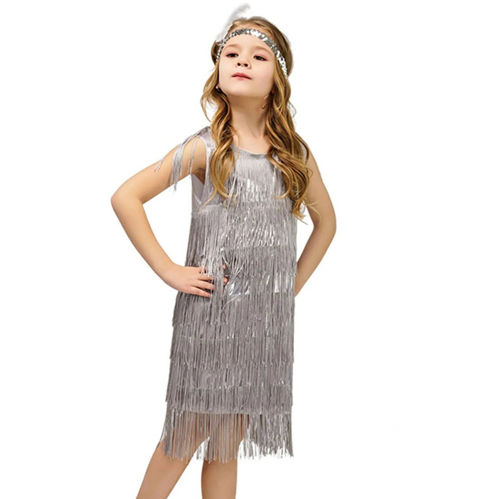 Summer Clothes Fashion Girls Flapper Dress Sequins Fringe Latin Dance Dress Tassel Tango Dress Ballroom Children's Fashion Dress