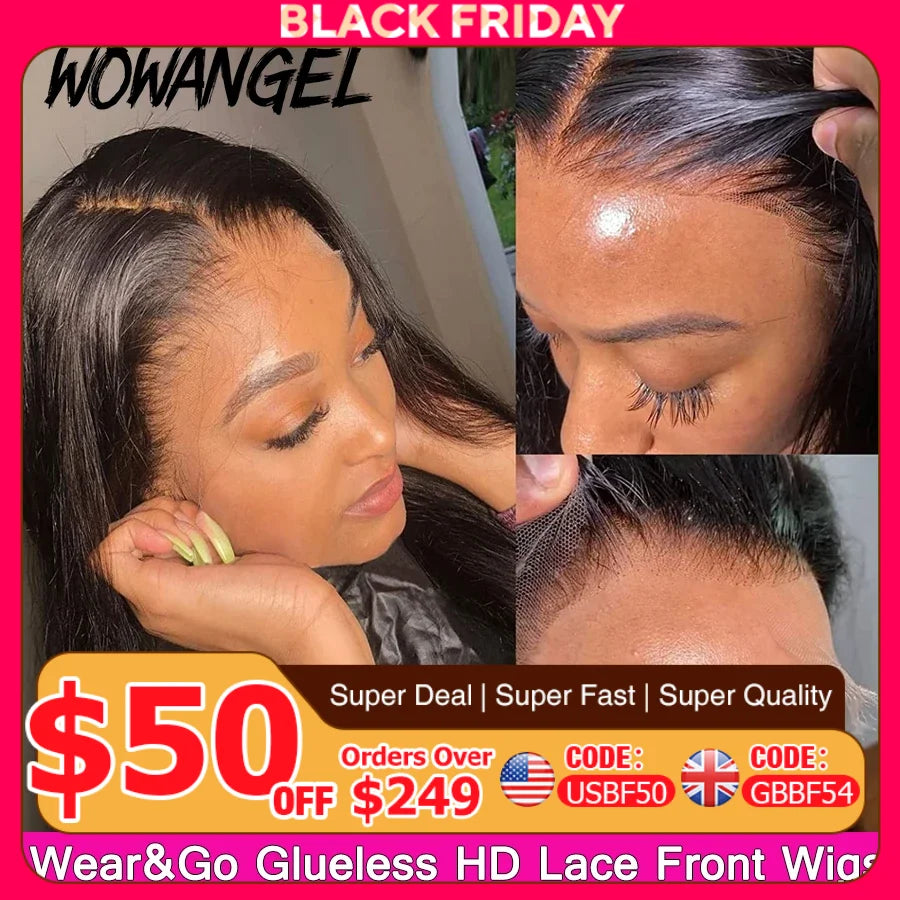 Wow Angel Skinlike Glueless Wigs 13x6 HD Lace Front Wigs Melt Skins 250% Straight Hair Pre Plucked Human Hair Wigs For Woman