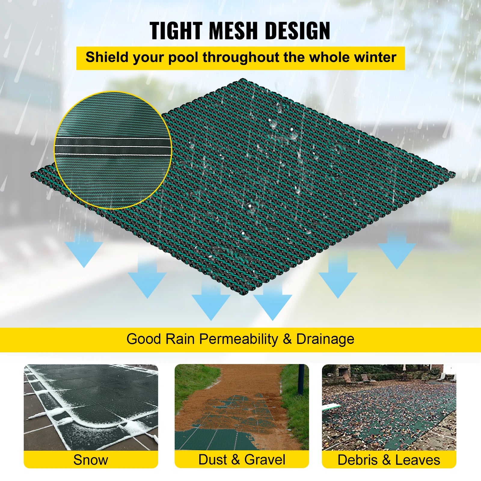 SucceBuy Pool Safety Cover Rectangle Inground Pool Cover Green Mesh Solid Pool Cover For Winter Safety Swimming Pool Cover