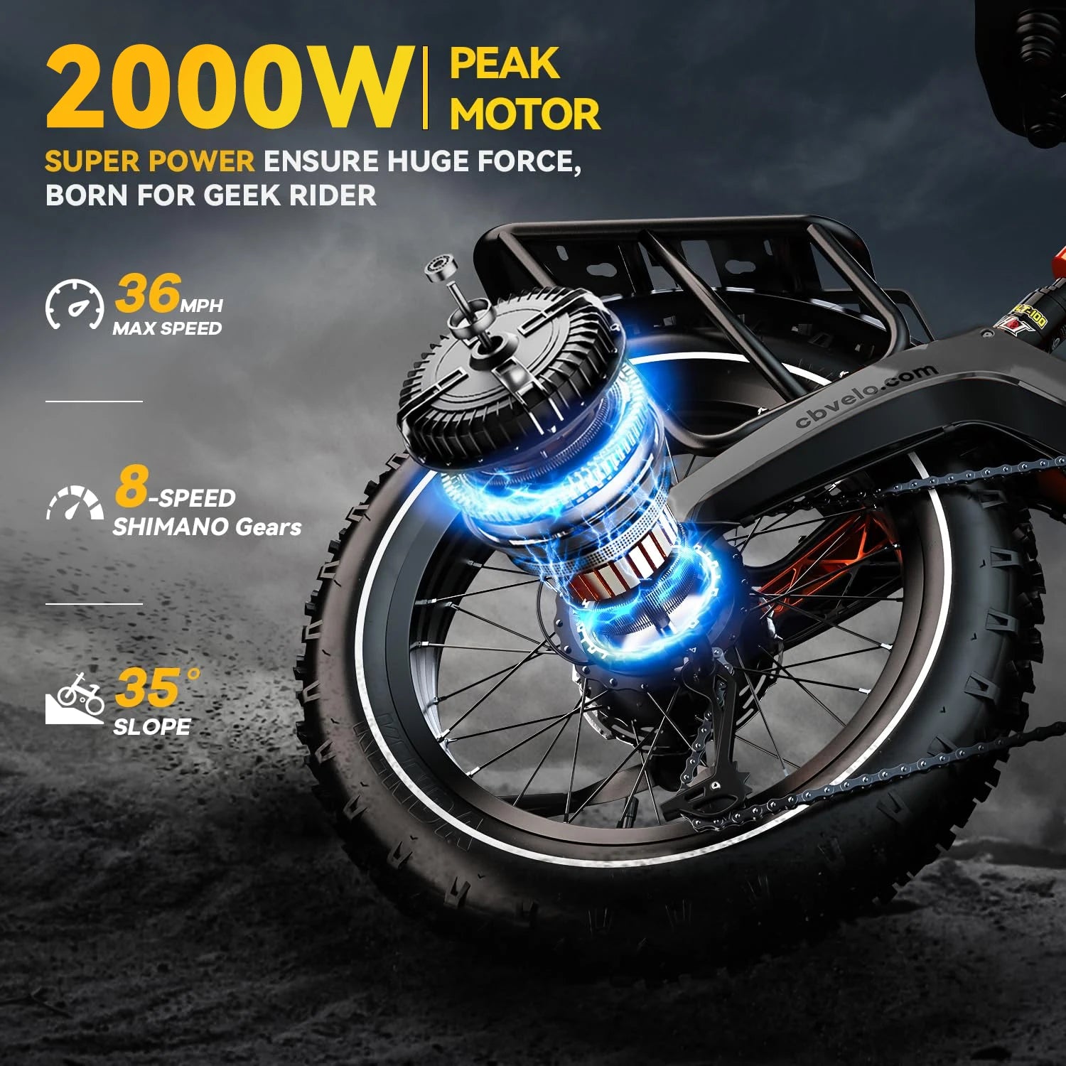 2000W Peak Folding Electric Bike Cybervelo EK6 Adults 30+MPH 48V 25Ah Removable Battery 20" Fat Tire Off Road E-bike