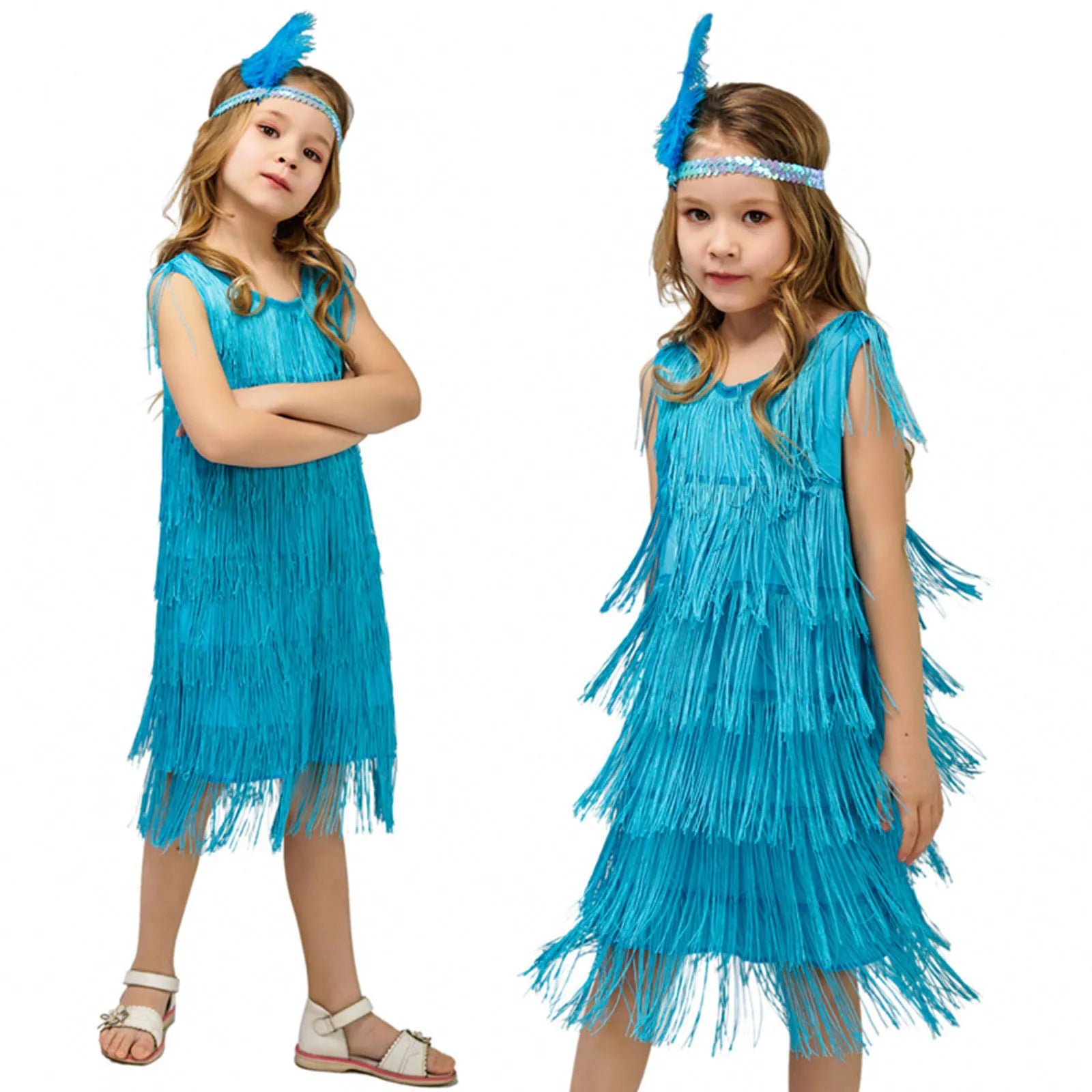 Summer Clothes Fashion Girls Flapper Dress Sequins Fringe Latin Dance Dress Tassel Tango Dress Ballroom Children's Fashion Dress