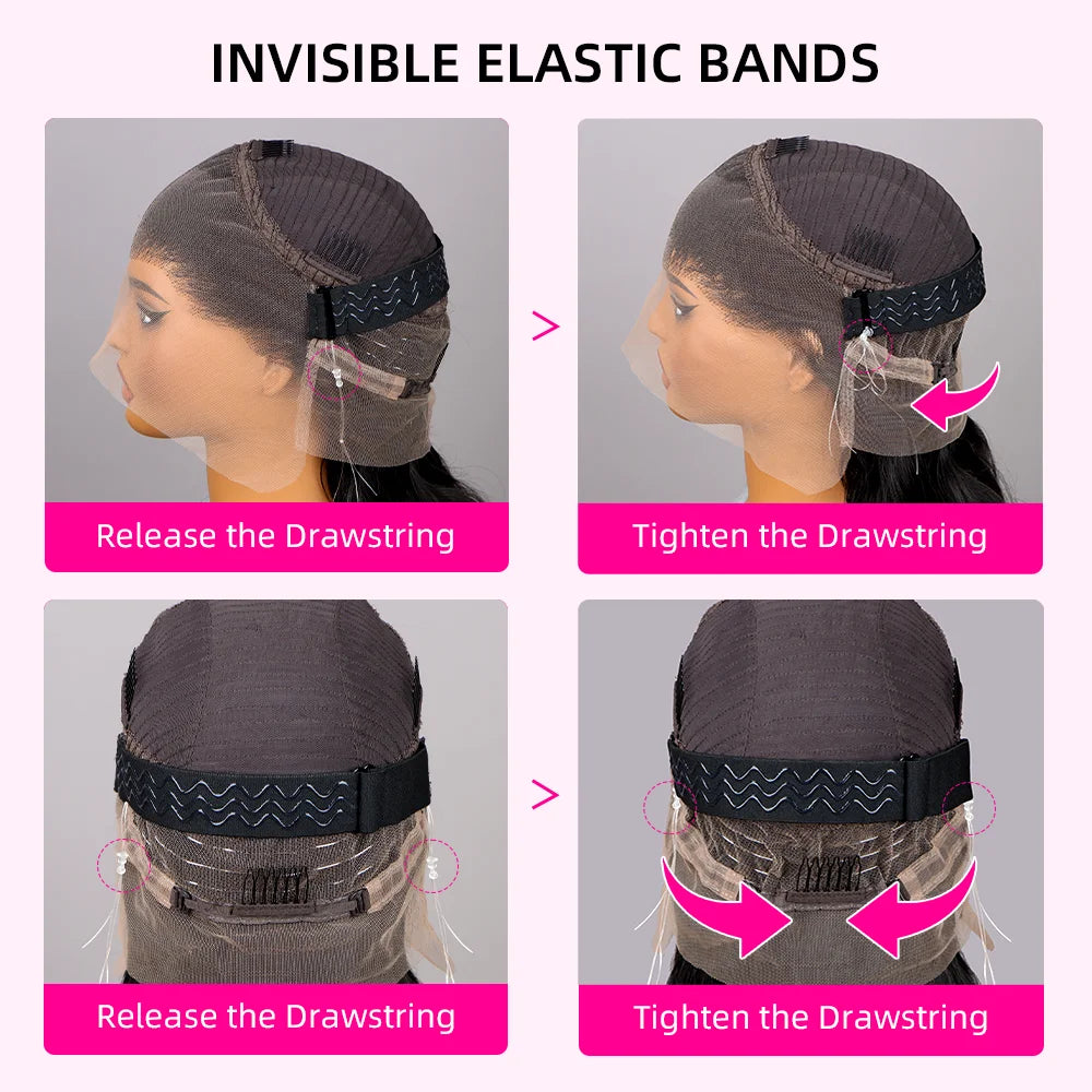 Hidden Strap Deep Wave 360 HD Full Lace Frontal Wigs Human Hair Pre Plucked 12A Glueless Brazilian Virgin Wig With Drawstring