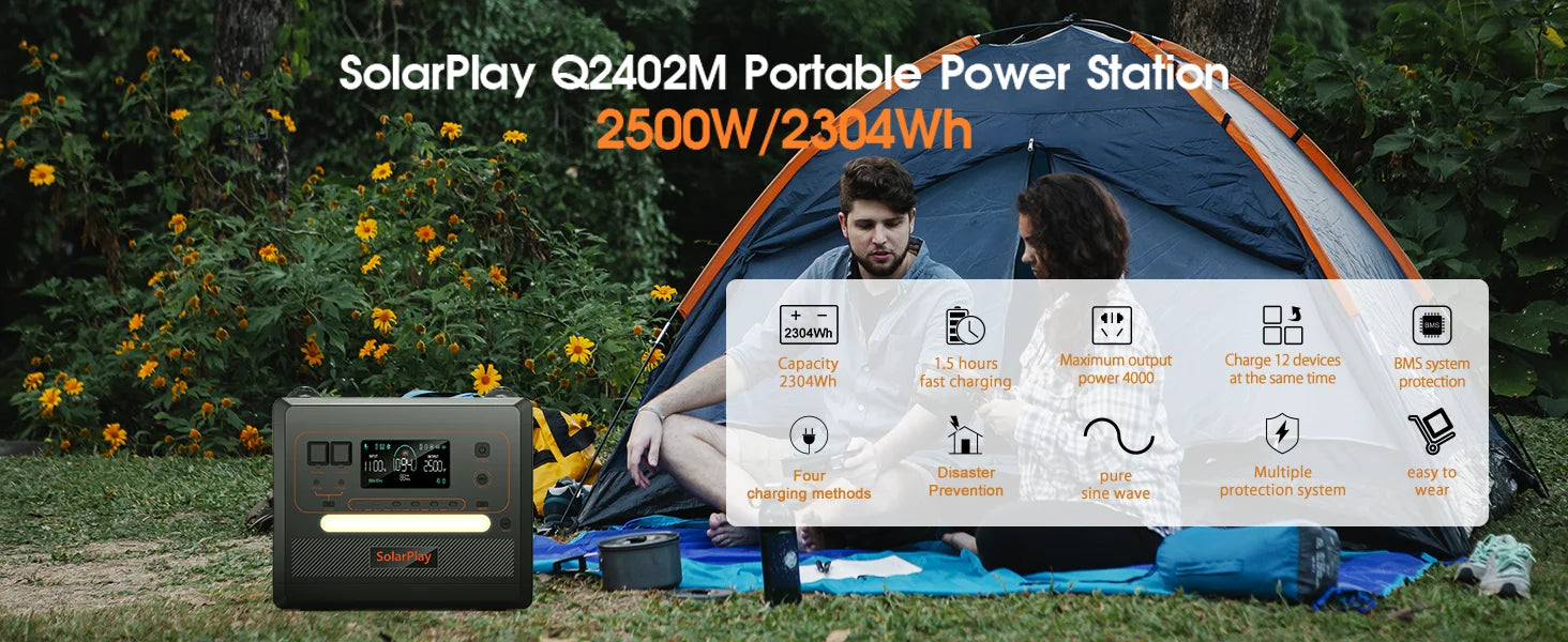 Solar Generator 2160WH 2304WH Long-life LiFePO4 Portable Power Station & 200W Solar Panel for Home Campervan Up to 2400W Output