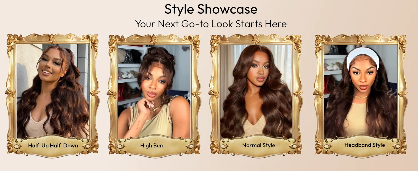 UNice Auburn Brown13x4 Pre-Everything™ Lace Frontal Loose Wave Wig With Invisi Drawstring & Face Framing Layers 150% Density