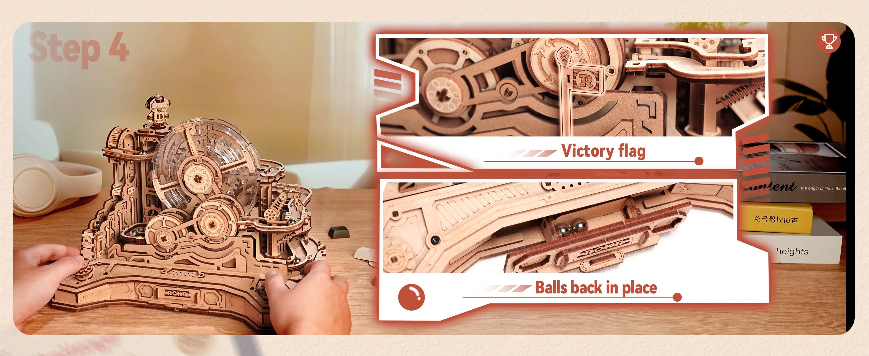 Robotime Rokr Gearball Challenge 3D Wooden Puzzle Rotating Gear Brain Teaser STEM Educational Engineering Toy for Teens Adults
