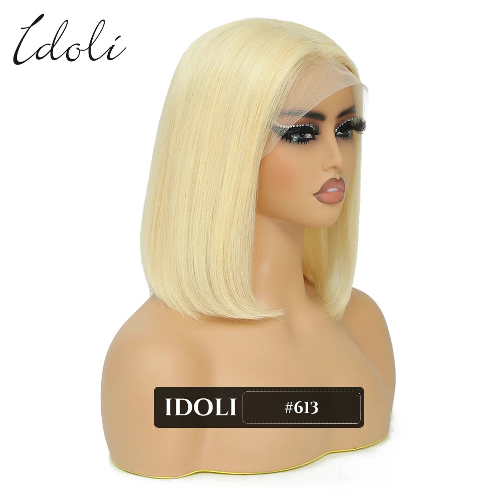 P27/613 Lace Front Wig Human Hair 13x4 Wear And Go Glueless Wigs Human Hair HD Blonde Highlight Lace Front BOB Wig Human Hair