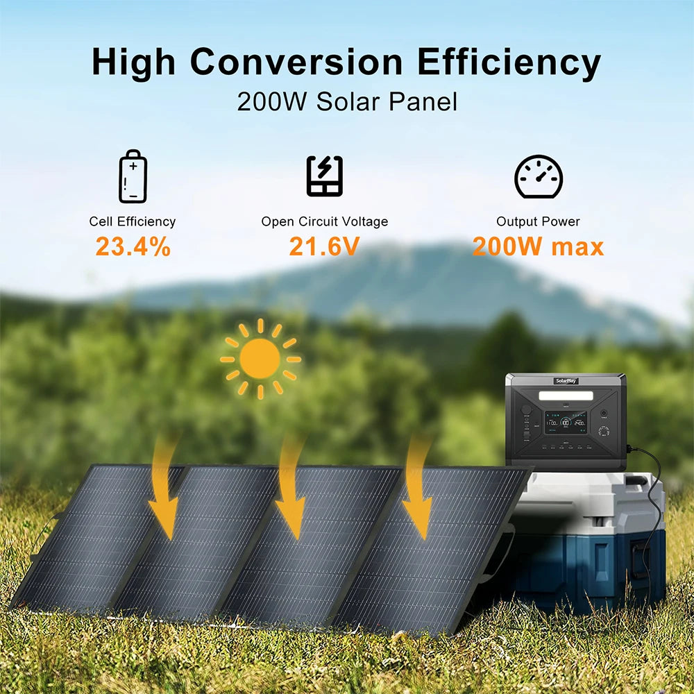 Solar Generator 2160WH 2304WH Long-life LiFePO4 Portable Power Station & 200W Solar Panel for Home Campervan Up to 2400W Output