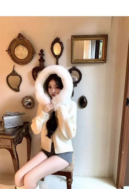 Winter Women Old Money Girl Long Sleeve Full Zip Cardigan Sweater Cuddly Hoodies Knitwear 2000s Aesthetic Korean Fashion Sweater