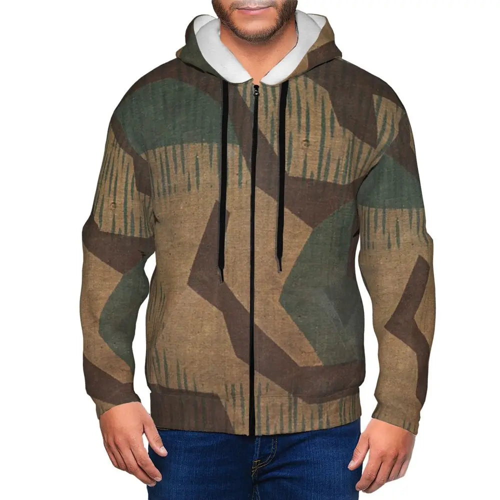 Splintertarn German WW2 Camouflage Army Military Camo Zipper Hoodies Pullover Autumn Winter Sweatshirt Long Sleeve Tops