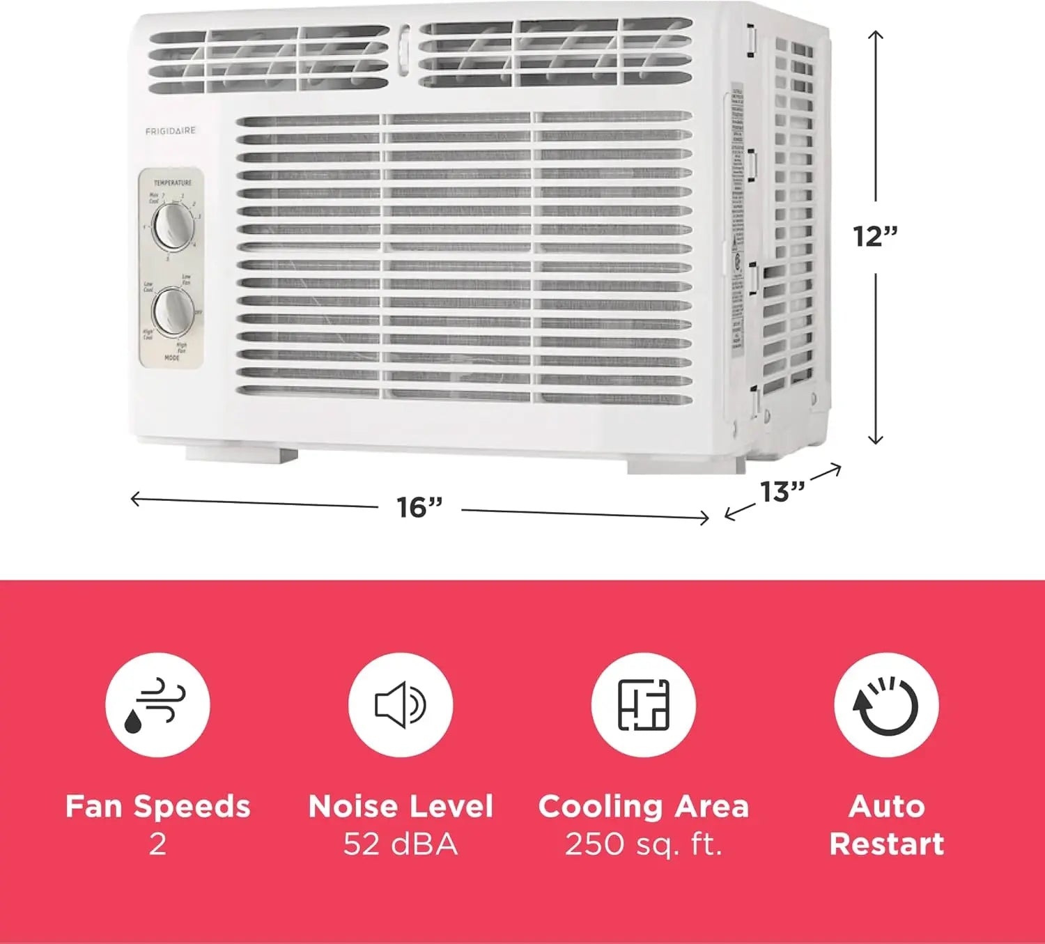 5,000 BTU Window-Mounted Air Conditioner, Cools Up to 250 Sq. Ft., Quiet Operation, Effortless Temperature Control, White
