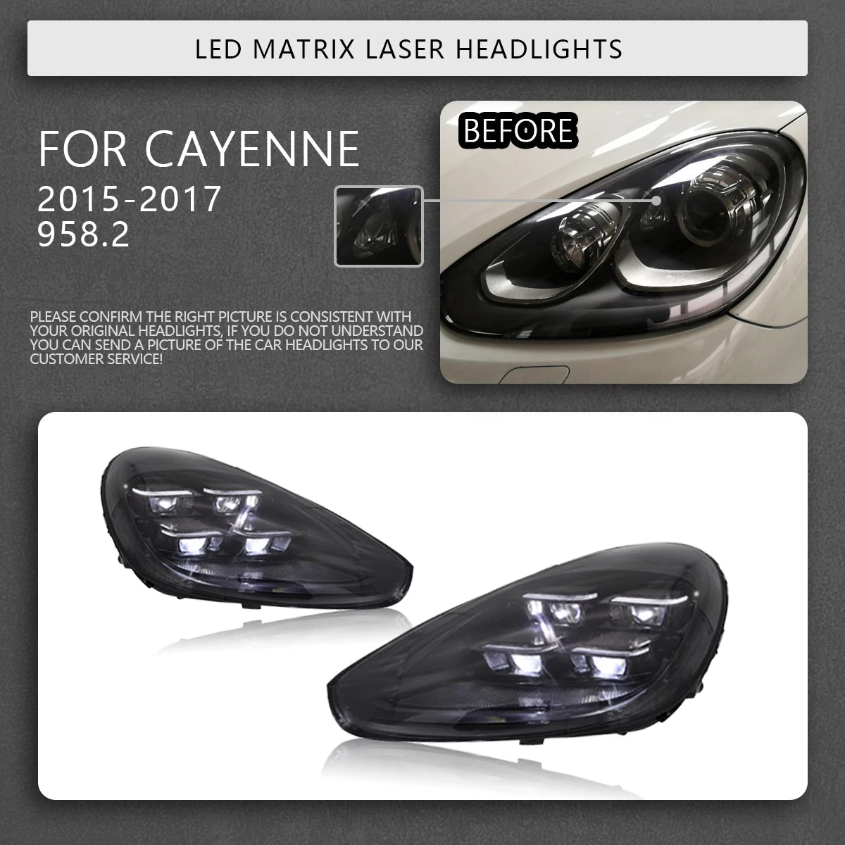 TYPY Car Accessories For Porsche Cayenne Headlights 2011-2017 958LEDMatrix Head Lamps Upgrade 2024 Style