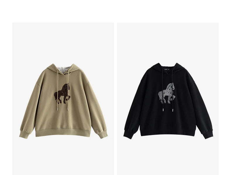 TOYOUTH Women Hoodies 2025 Winter New Loose Crew-neck Warm Applique Embroidery Tops