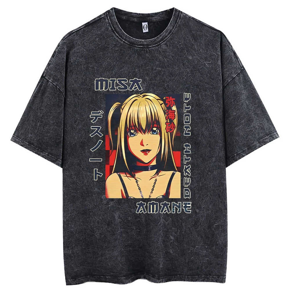 Hip Hop Men Streetwear Vintage Washed T-Shirt Anime Graphic T Shirt Men Harajuku Cotton Casual Short Sleeve Loose Vintage Tops