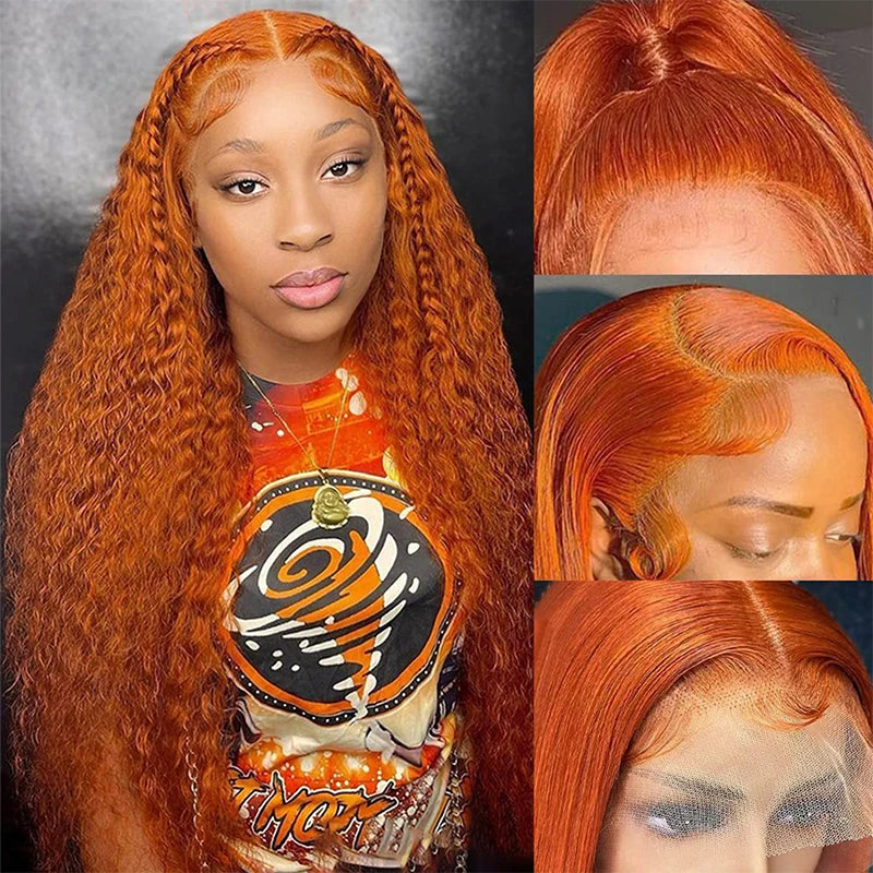 Ginger Orange Lace Front Wig Deep Wave Curly Full Lace Front Human Hair Wigs Water Wave Transparent Lace Frontal Wig