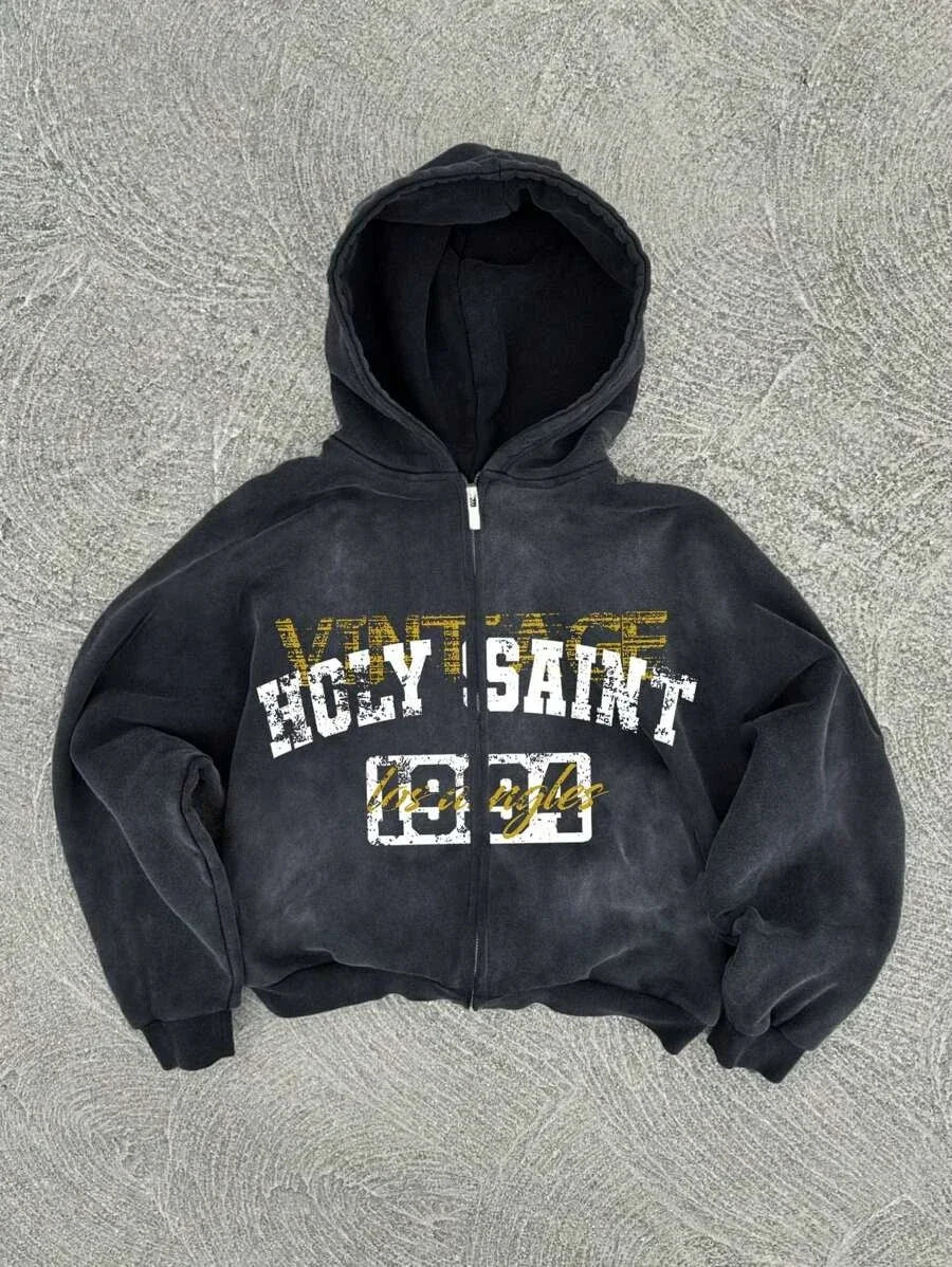 New Y2K Harajuku American Good Luck Pattern Printed hoodie man clothes Vintage Hip Hop Jacket Gothic Style Casual zip up hoodies
