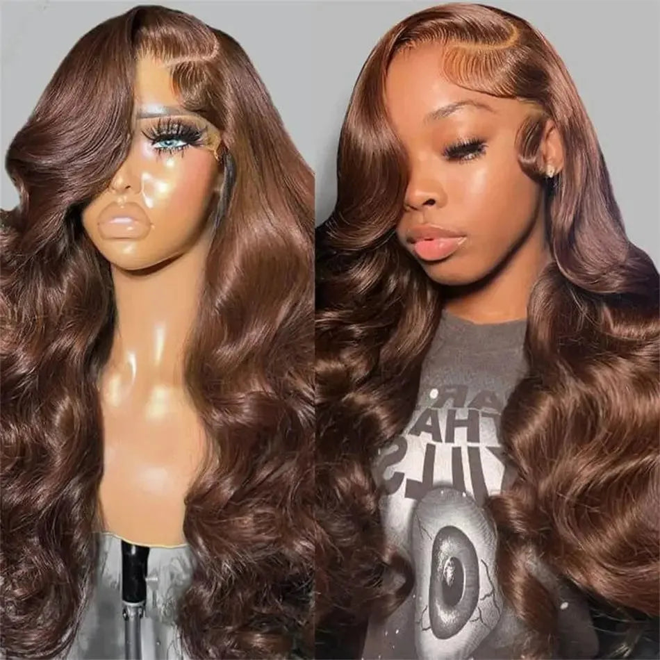 Body Wave 13x4 13x6 Chocolate Brown Lace Frontal Wigs Human Hair Pre Plucked Brazilian Brown Virgin Hair HD Front Wig For Women