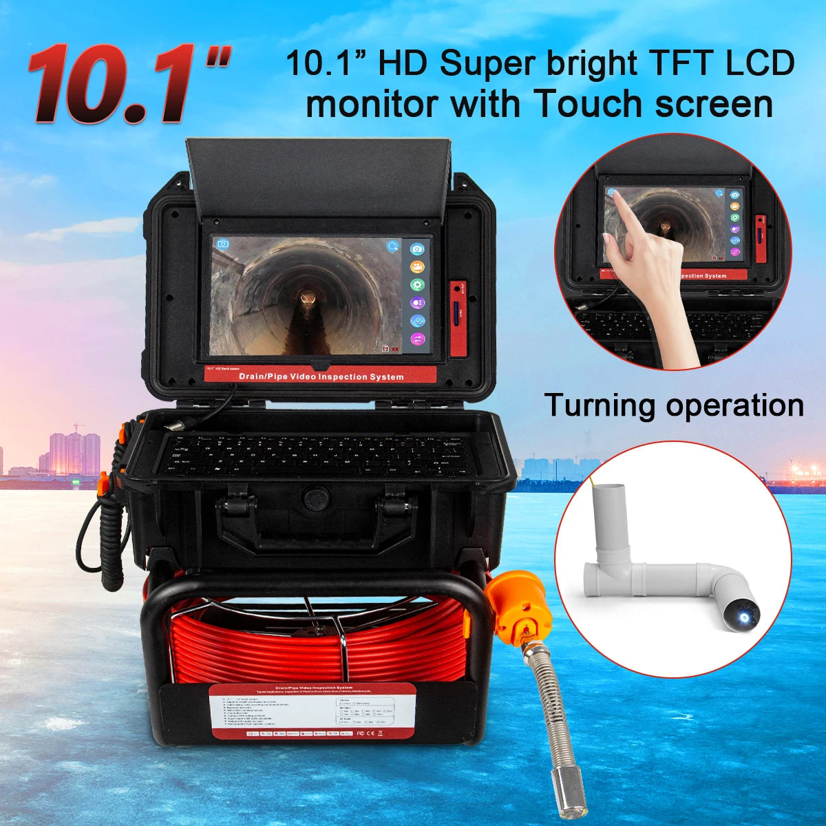Pipe Inspection Camera 10.1inch1080P Screen,SYANSPAN Sewer Endonscope Self-Leveling 512HZ Sonde/Transmitter Meter Counter 30/50M
