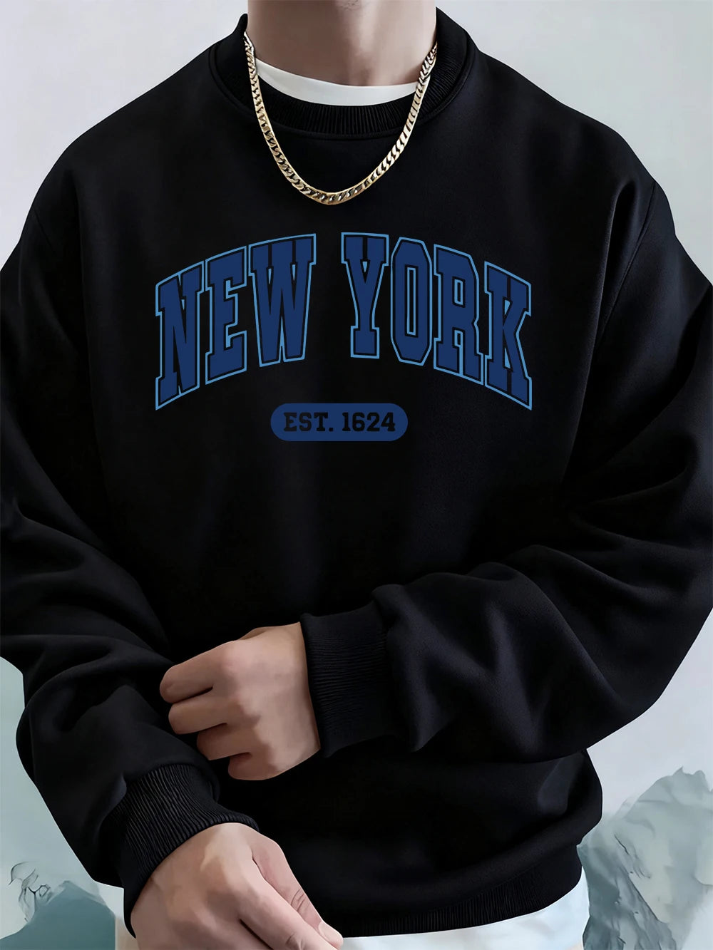 New York Usa Est.1624 Printing Mens Sweatshirts Winter Crewneck Hoodies Street Fleece Loose Streetwears Casual Men'S Clothes