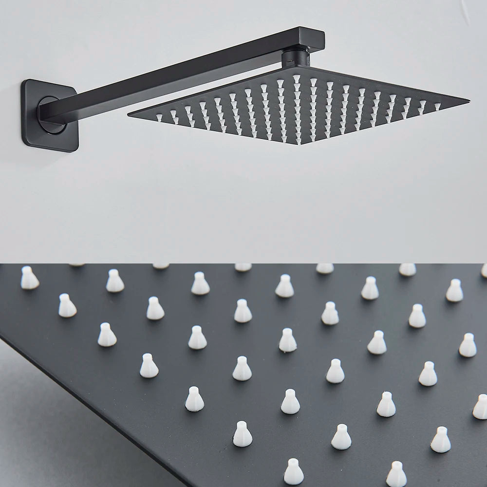Stainless Steel Black Shower Head 8/10/12 Inch Chrome Rainfall Bath Head Wall Mounted Bathroom Accessories