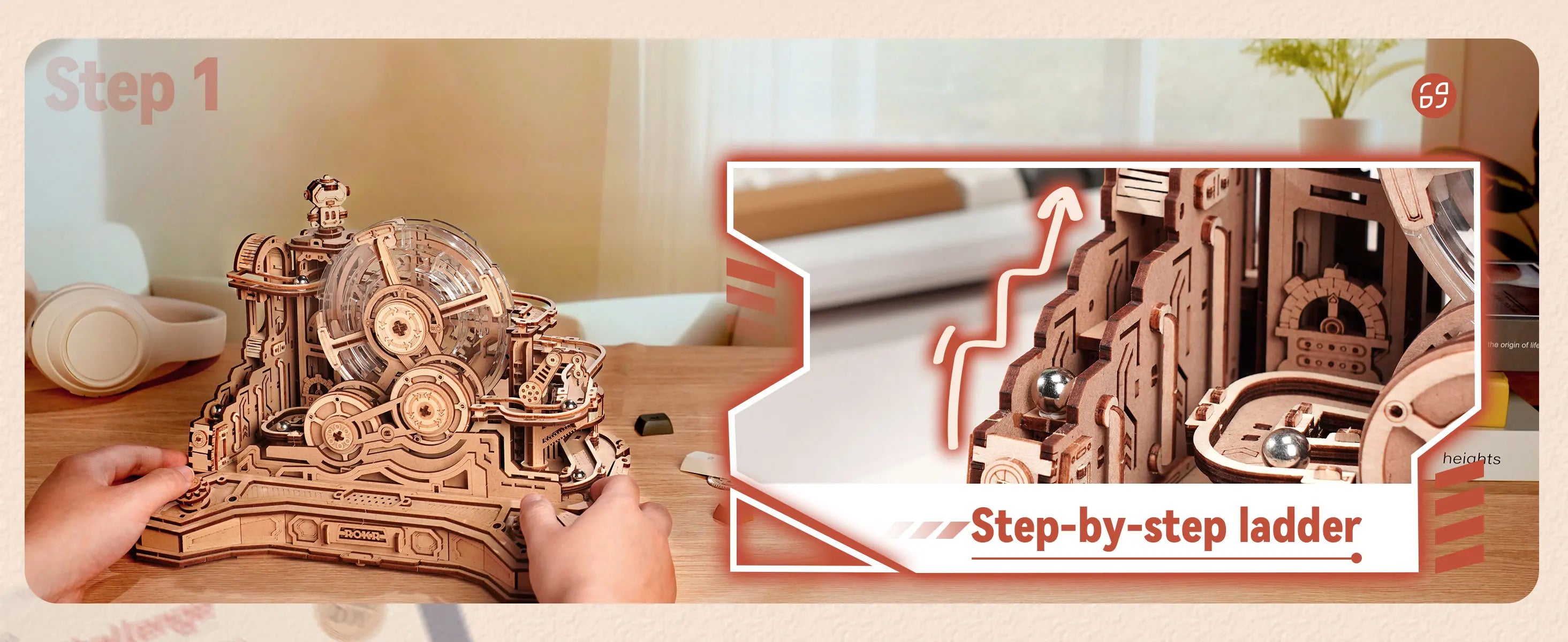 Robotime Rokr Gearball Challenge 3D Wooden Puzzle Rotating Gear Brain Teaser STEM Educational Engineering Toy for Teens Adults