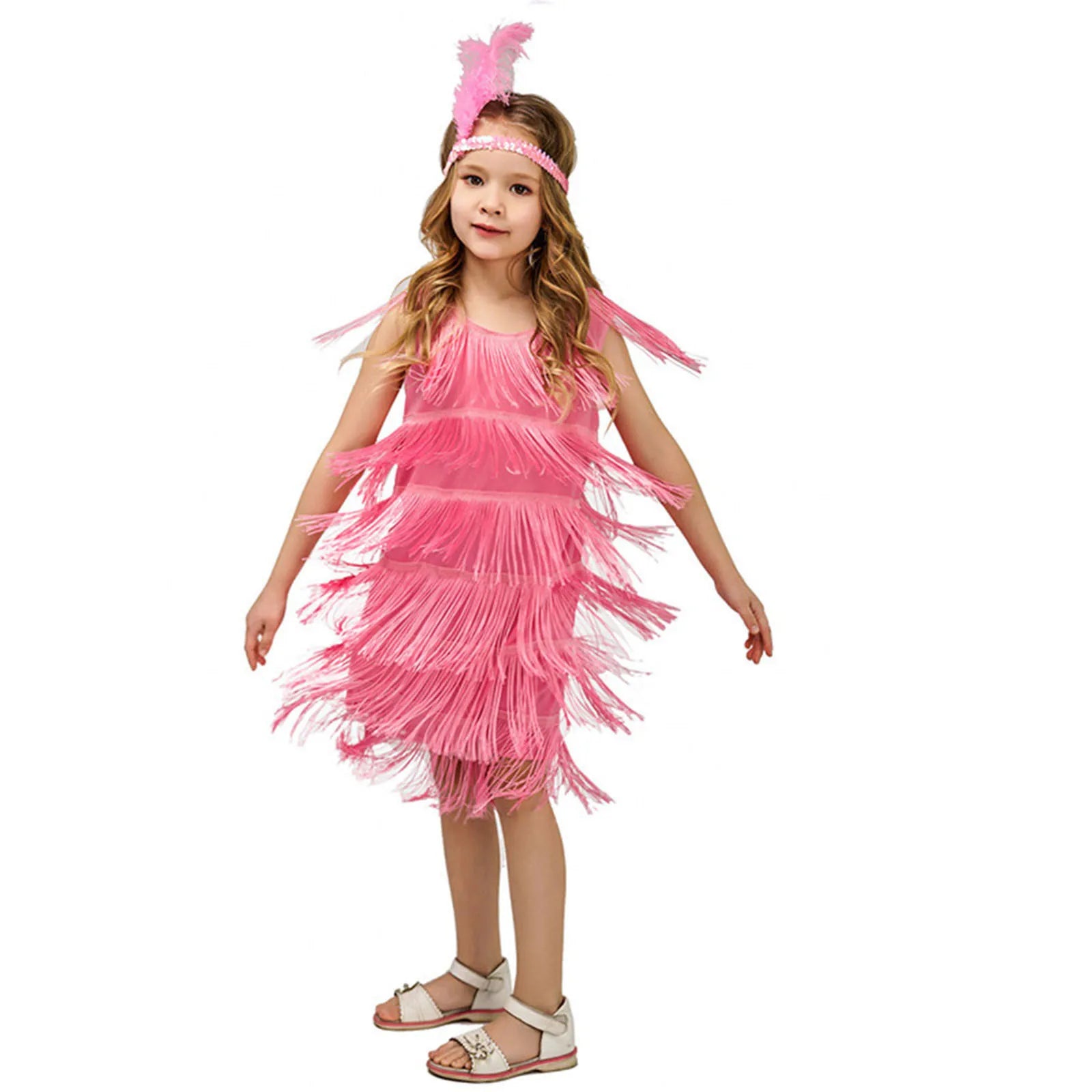 Summer Clothes Fashion Girls Flapper Dress Sequins Fringe Latin Dance Dress Tassel Tango Dress Ballroom Children's Fashion Dress