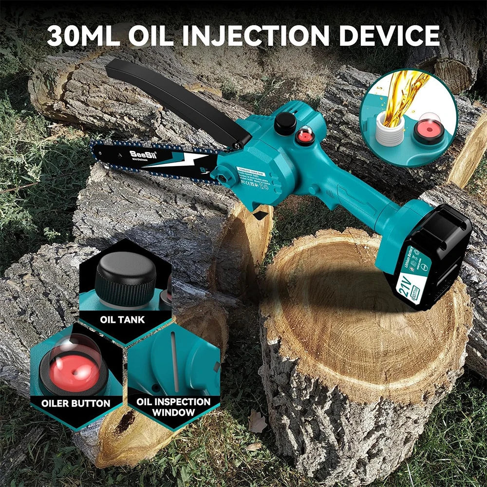SEESII 8'' Mini Cordless Chainsaw kit Electric Chainsaw Wood Cutter Pruning Garden Power Tools For Makita 18V Battery pin