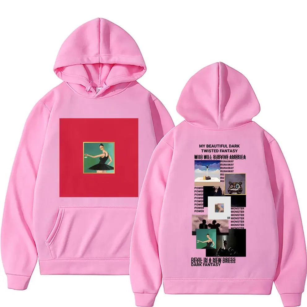 Rapper Kanye West My Beautiful Dark Twisted Fantasy Cover Hoodie Men Hip Hop Casual Hoodies Donda The College Dropout Sweatshirt