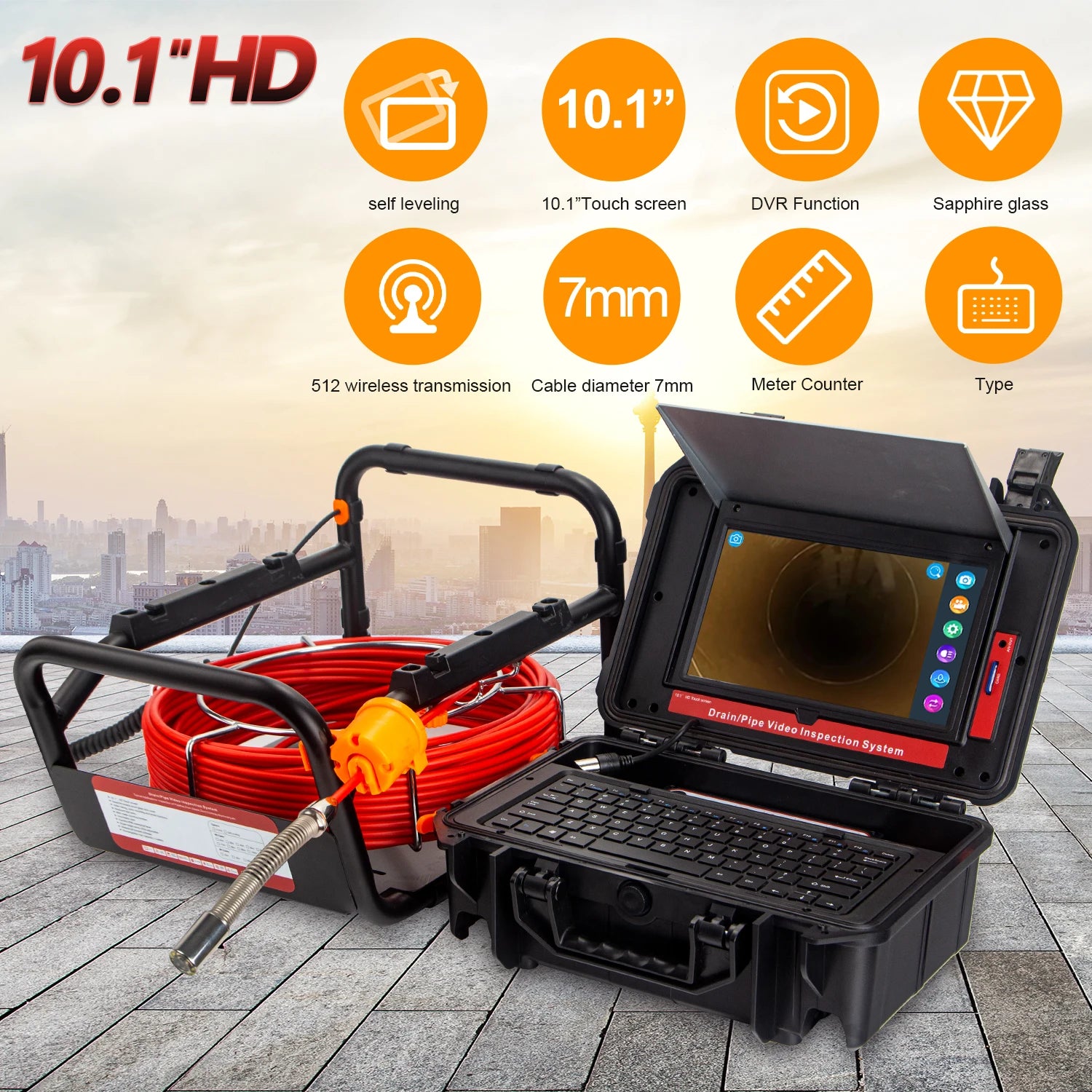 Pipe Inspection Camera 10.1inch1080P Screen,SYANSPAN Sewer Endonscope Self-Leveling 512HZ Sonde/Transmitter Meter Counter 30/50M