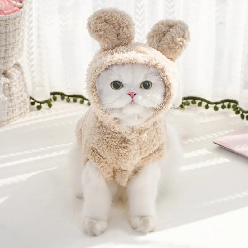 Fashion Plush Dog Hoodies Coat Winter Warm Dog Clothes Rabbit Pattern Cat Jacket Cute Solid Puppy Hoodies Bichon Pet Jacket Coat