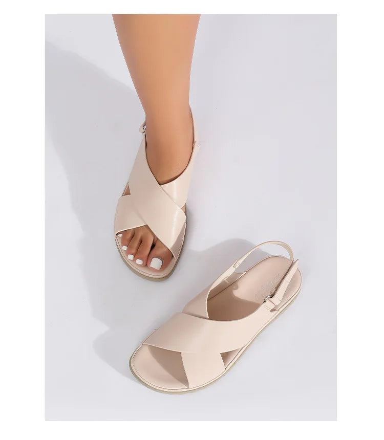 Summer Designer Simple Elegant Women's Sandals Flat Heel Soft Bottom Cross Soft Surface Anti slip Lightweight Casual big size