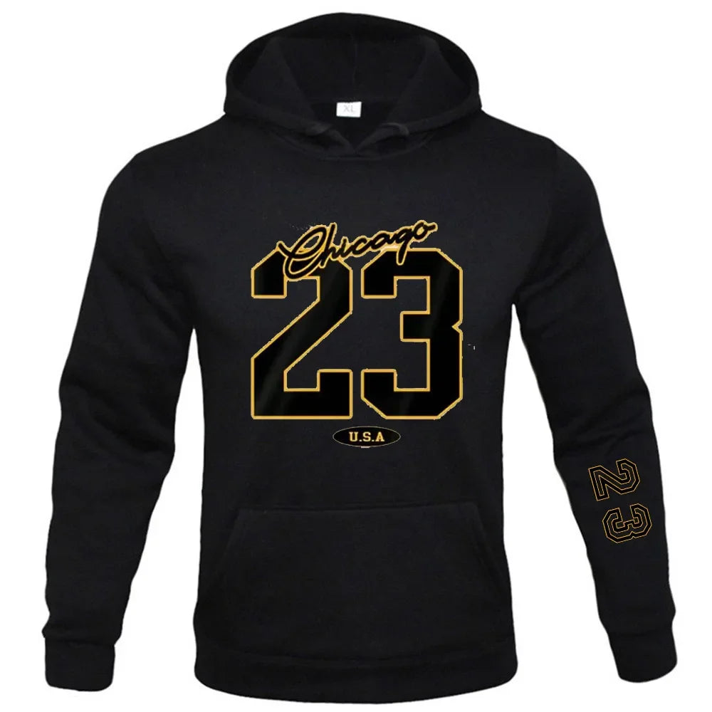 23 USA Art Letter Design Man Clothes Street Style Fleece Sweatshirts Autumn Casual Hoodies Fashionable Crewneck Pullovers