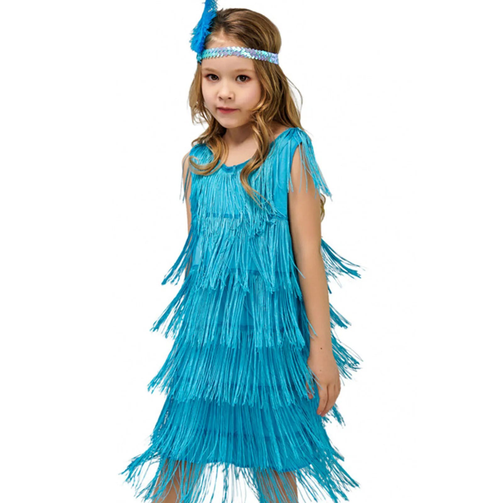 Summer Clothes Fashion Girls Flapper Dress Sequins Fringe Latin Dance Dress Tassel Tango Dress Ballroom Children's Fashion Dress