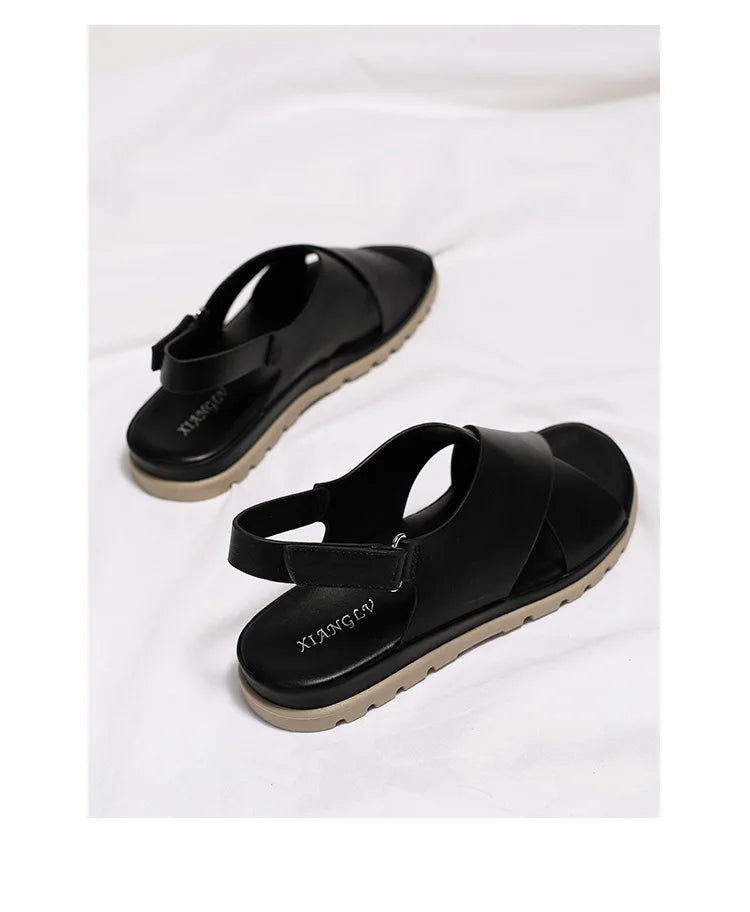 Summer Designer Simple Elegant Women's Sandals Flat Heel Soft Bottom Cross Soft Surface Anti slip Lightweight Casual big size