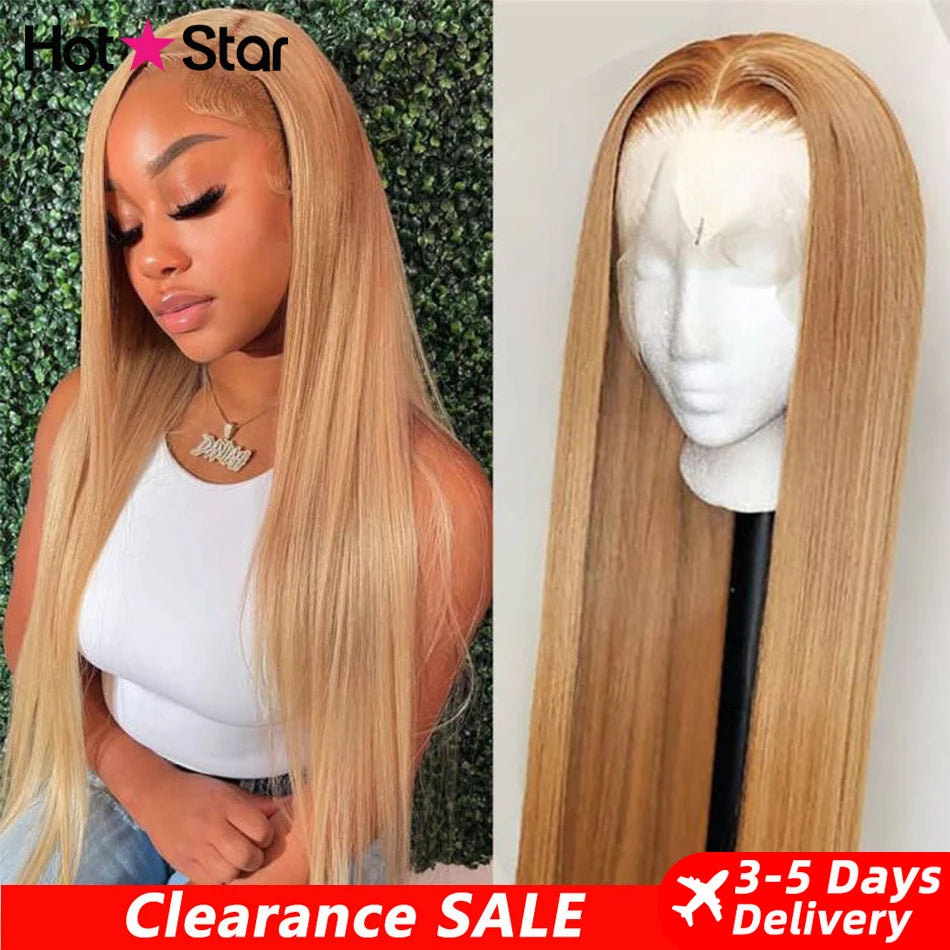 13x6 HD Lace Front Wigs Human Hair Hot Star Malaysian Straight HD Lace Frontal Wigs Honey Blonde Colored Human Hair Wigs 180%