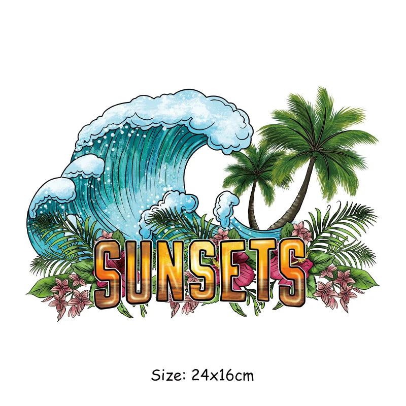 Summer Palm Tree Iron-On Transfers For Clothing Heat Transfer Diy Hoodies Clothes Stickers Stickers On The Fabric Man Woman