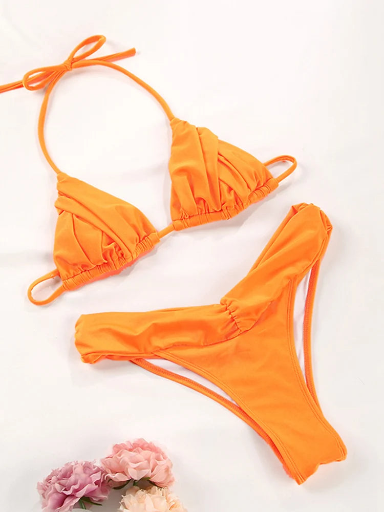 Miyouj New Swimsuit Solid Color Bikinis 2026 Two Piece Suit Women Swimwear Bandage Bathsuit Low Waist Bathwear Triangle Biquini