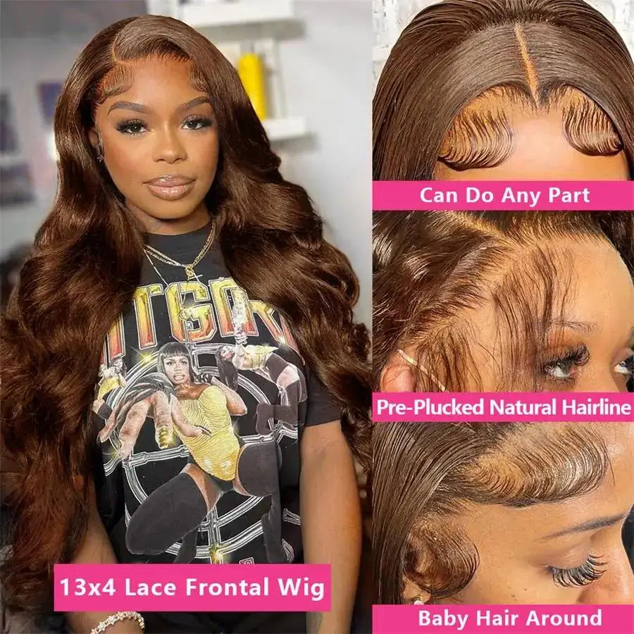 32 Inch13x4 Body Wave Lace Front Wig Chocolate Brown Lace Front Wigs HD 13x6 Lace Frontal Wig Colored Human Hair Wigs Remy