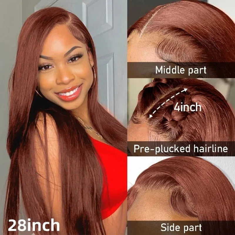 Reddish Brown Ultra-thin Invisible Lace Front Wigs Human Hair Upgraded Tiny Knot 13x4 Straight Frontal Human Hair Wig For Women